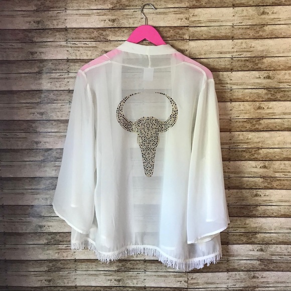 Wrangler Tops - Wrangler Kimono Bull Rhinestone Back